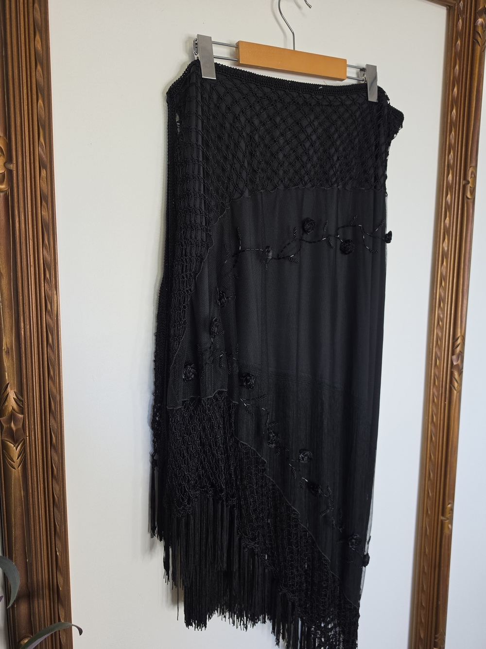 Braemar Black Asymmetrical Crochet Fringe Women's Skirt